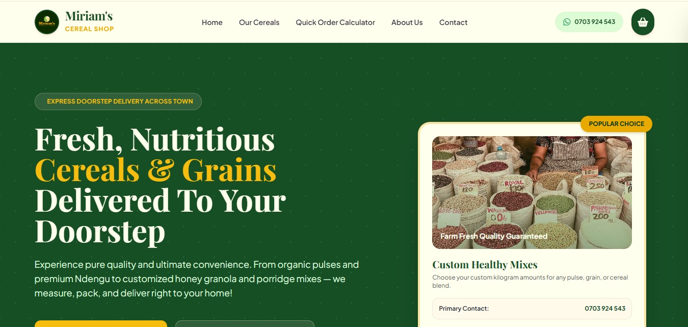 Miriam's Cereal Shop website