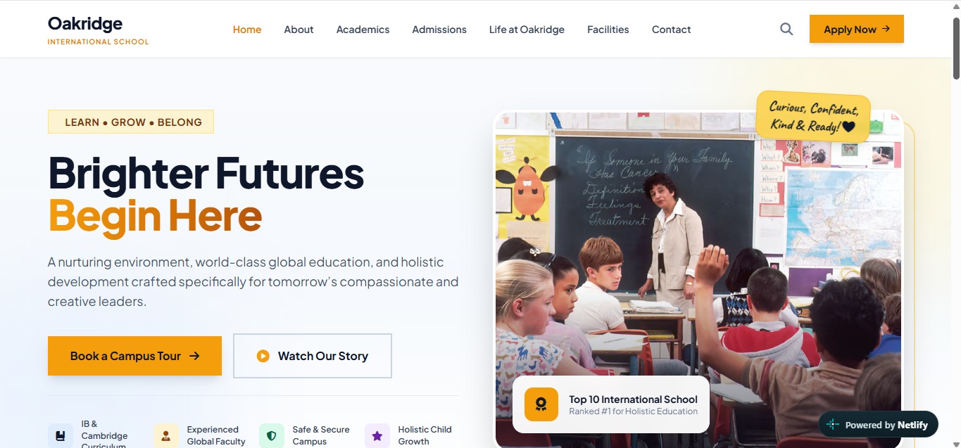 Website campaign for Oakridge International School